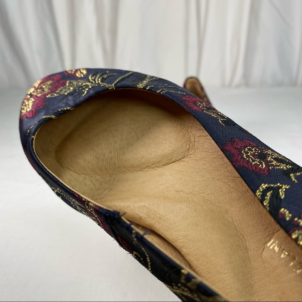 ANTONIO MELANI Navy Brocade Floral Flats with Gold Embroidery - Picture 10 of 13